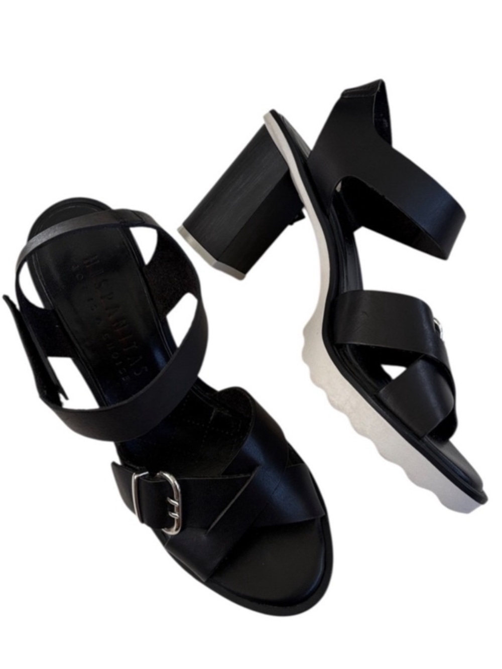 EUC HISPANITAS Leather Gigi Block Heel Sandals Black Size 9 - 9.5